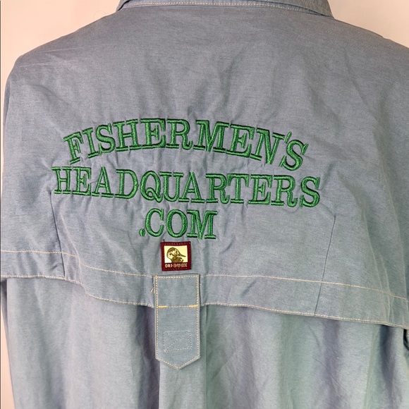 Fishermen’s Headquarters Light Blue Button-Up Shirt with Embroidered Patches - Picture 7 of 10